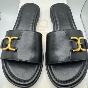 New Chloe Marcie Leather Black Slides 37
